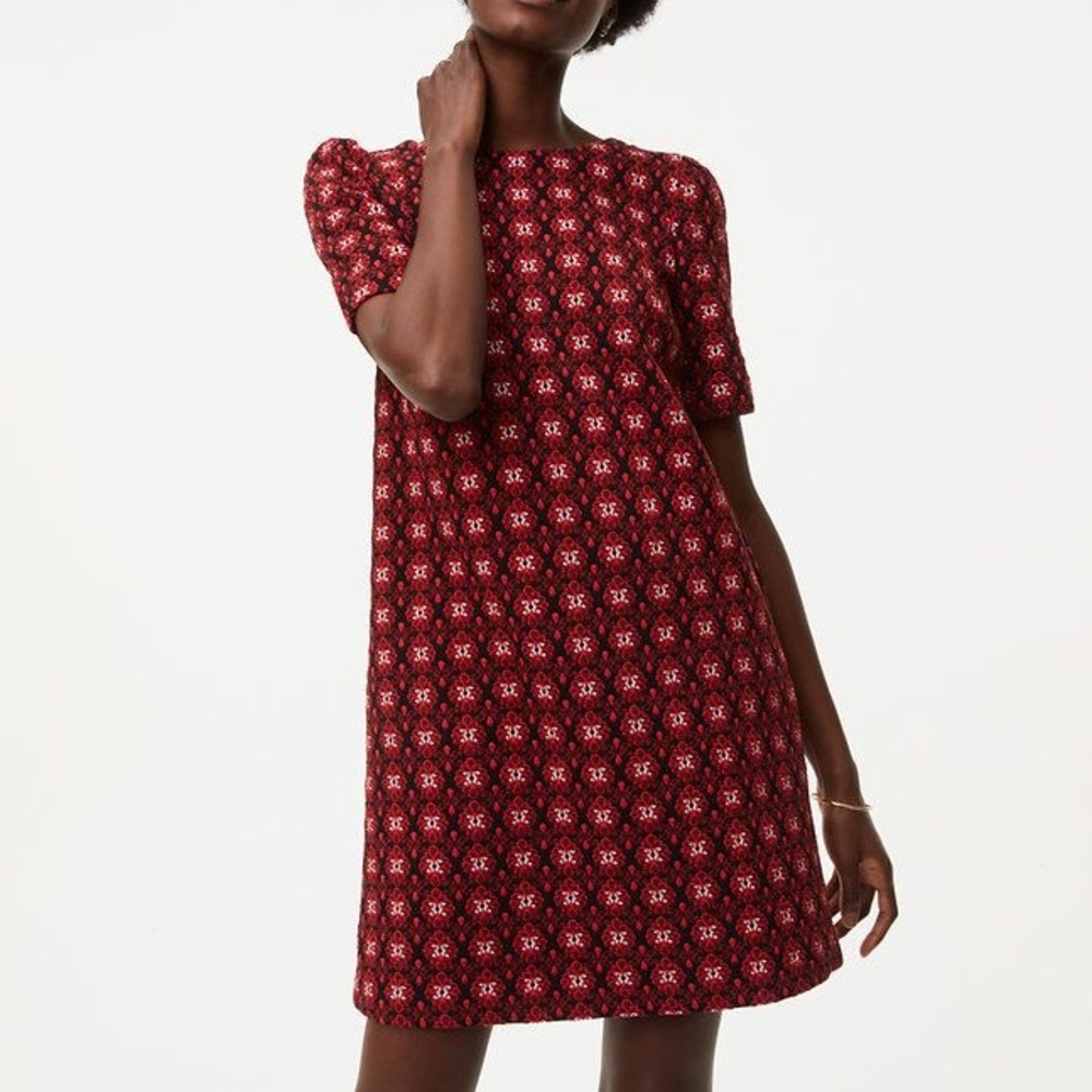 LOFT — Scroll Floral Jacquard Shift Dress